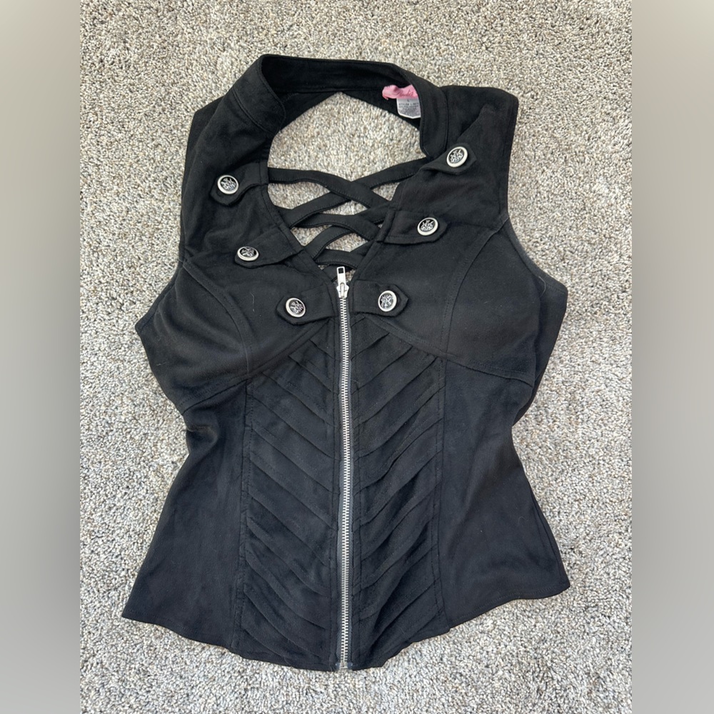 LYDIA USA suede - like zip up top with strappy back